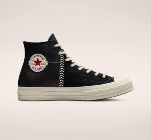 Zapatillas Altas Converse Chuck 70 Crafted Cuero Tenis Negras Rojas | CV-327XNK