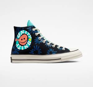 Zapatillas Altas Converse Chuck 70 Sunny Floral Tenis Negras Turquesa Azul Real | CV-841JUA