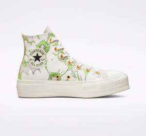 Zapatillas Altas Converse Chuck Taylor All Star Lift Plataforma Crafted Florals Tenis Marrones Verde Claro | CV-109SEZ