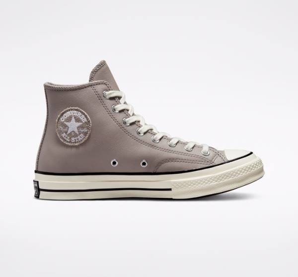 Zapatillas Altas Converse Chuck 70 Crafted Cuero Tenis Gris Negras | CV-142XOQ