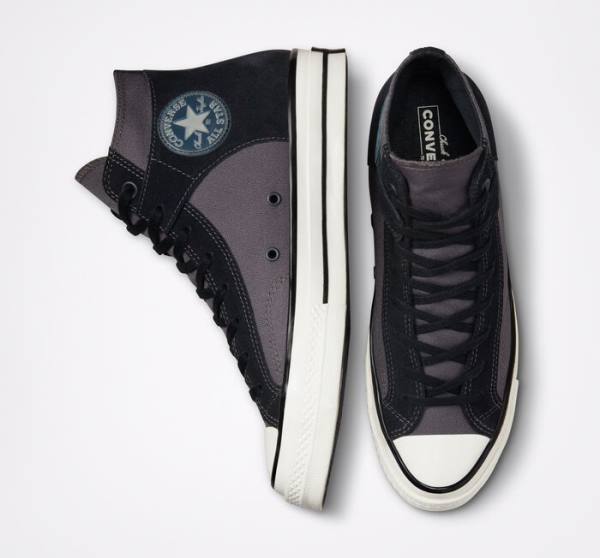 Zapatillas Altas Converse Chuck 70 Crafted Lona Tenis Negras Blancas | CV-156KNV