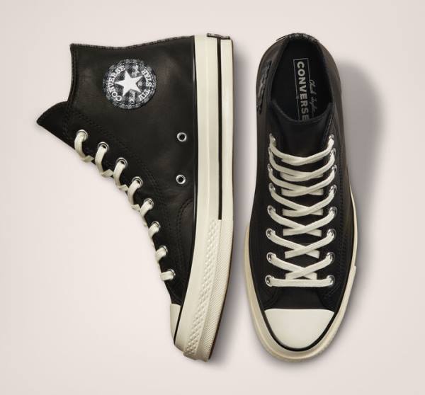 Zapatillas Altas Converse Chuck 70 Crafted Cuero Tenis Negras | CV-291JWF