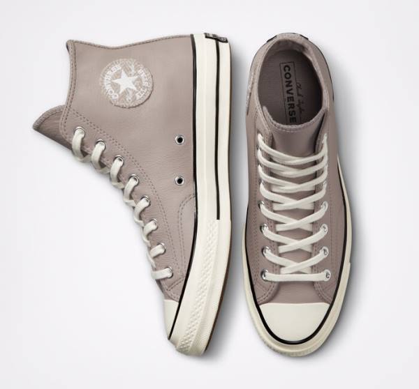 Zapatillas Altas Converse Chuck 70 Crafted Cuero Tenis Gris Negras | CV-397OIE