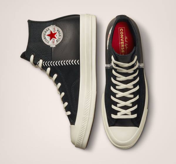 Zapatillas Altas Converse Chuck 70 Crafted Cuero Tenis Negras Rojas | CV-620NIY