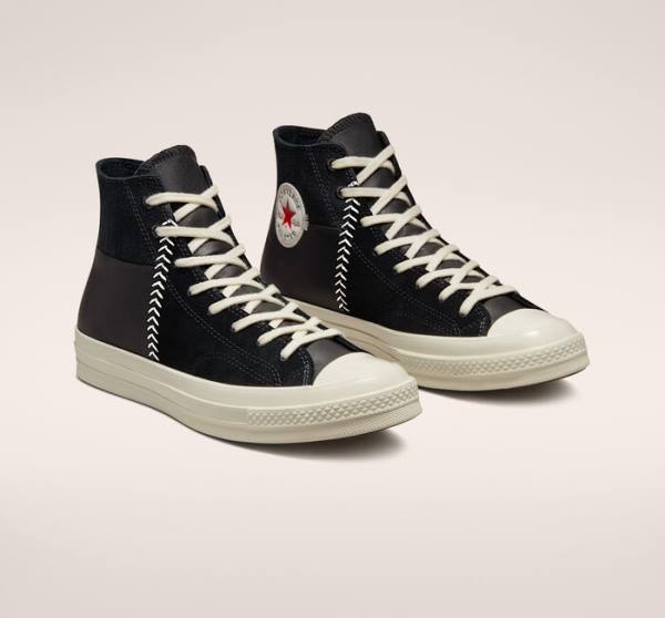 Zapatillas Altas Converse Chuck 70 Crafted Cuero Tenis Negras Rojas | CV-620NIY