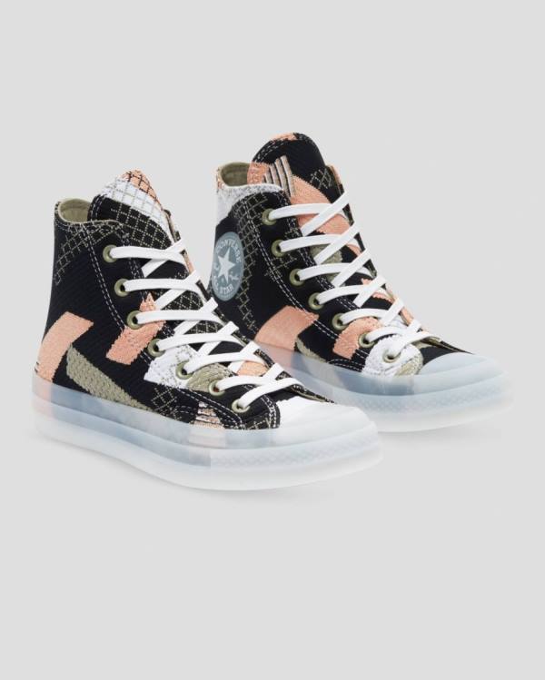 Zapatillas Altas Converse Chuck 70 Knit Print Tenis Negras Naranjas | CV-264MRY