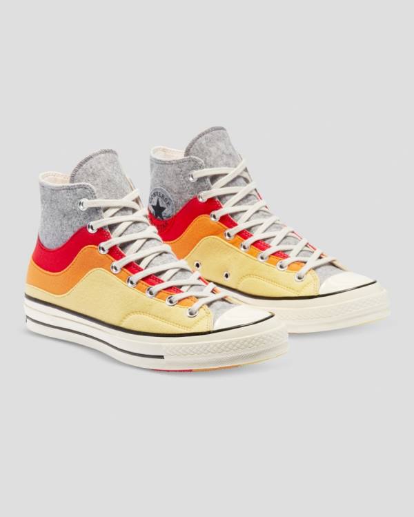 Zapatillas Altas Converse Chuck 70 Nor'Easter Felted Layered Tenis Gris Rojas Amarillo | CV-941OGZ