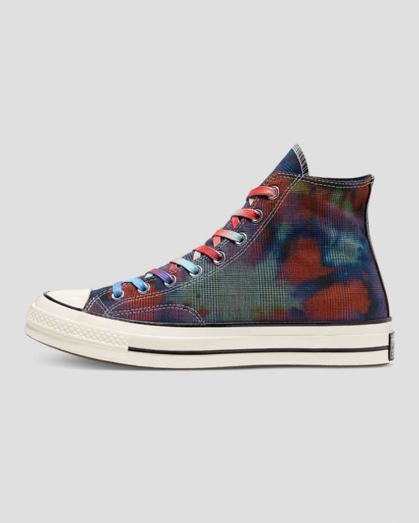 Zapatillas Altas Converse Chuck 70 Plaid Tie Dye Tenis Negras | CV-149OXB