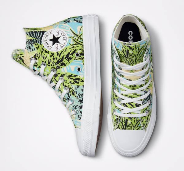 Zapatillas Altas Converse Chuck Taylor All Star Tropical Florals Tenis Verde Claro Blancas | CV-089LWM