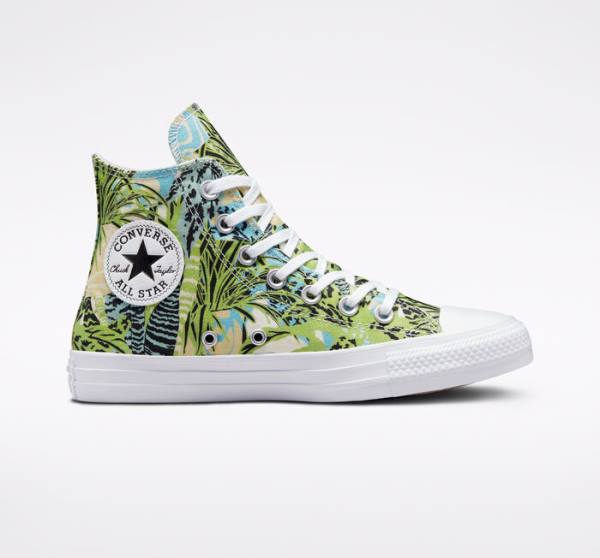 Zapatillas Altas Converse Chuck Taylor All Star Tropical Florals Tenis Verde Claro Blancas | CV-089LWM