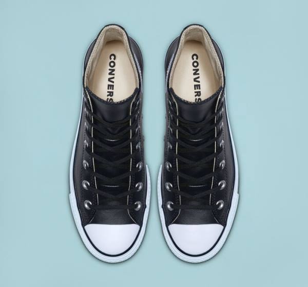 Zapatillas Altas Converse Chuck Taylor All Star Plataforma Clean Cuero Tenis Negras Blancas | CV-347MUN