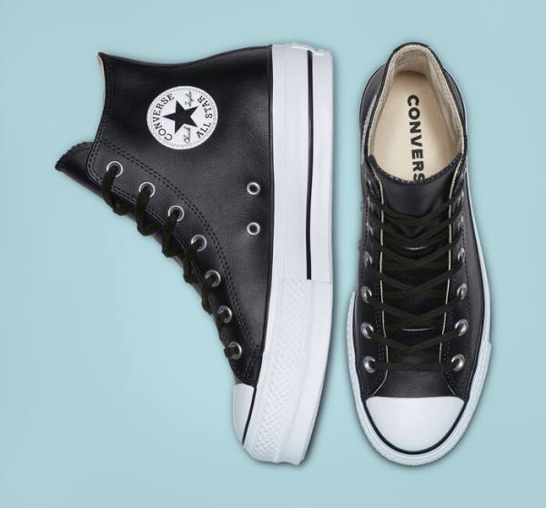 Zapatillas Altas Converse Chuck Taylor All Star Plataforma Clean Cuero Tenis Negras Blancas | CV-347MUN