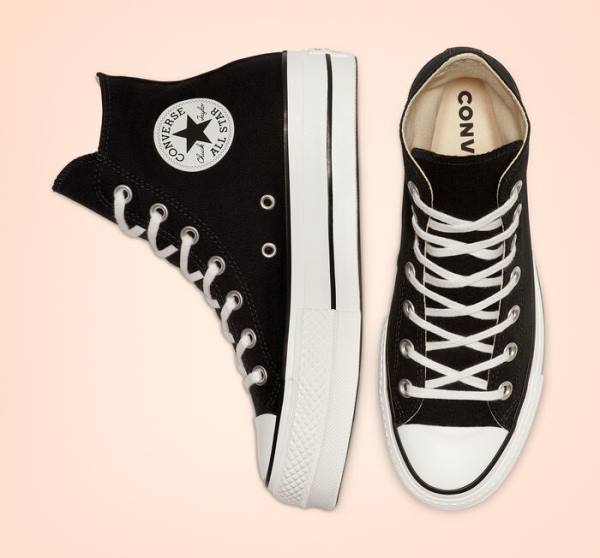 Zapatillas Altas Converse Chuck Taylor All Star Lift Plataforma Lona Tenis Negras Blancas | CV-589NRU