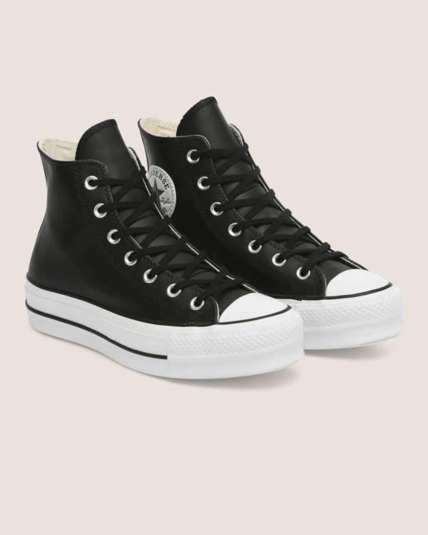 Zapatillas Altas Converse Chuck Taylor All Star Lift Clean Cuero Tenis Negras | CV-673GBI