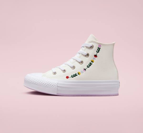 Zapatillas Altas Converse Chuck Taylor All Star Lift Plataforma Floral Embroidery Tenis Blancas Blancas | CV-804UFH