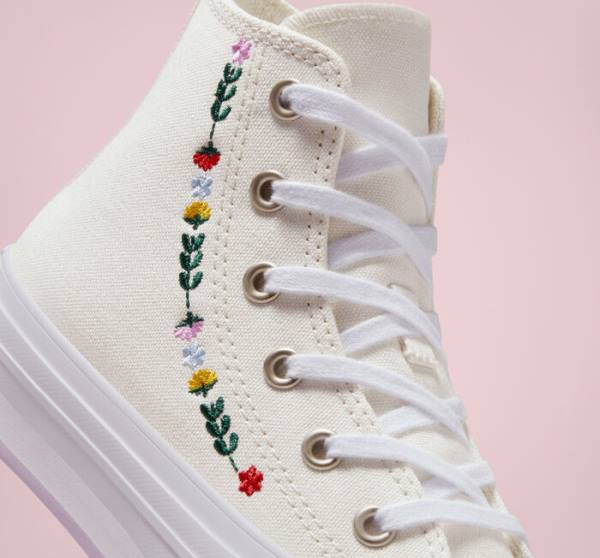 Zapatillas Altas Converse Chuck Taylor All Star Lift Plataforma Floral Embroidery Tenis Blancas Blancas | CV-804UFH