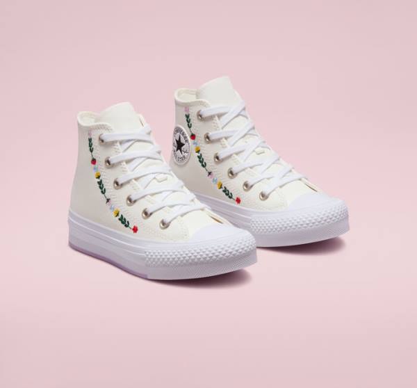 Zapatillas Altas Converse Chuck Taylor All Star Lift Plataforma Floral Embroidery Tenis Blancas Blancas | CV-804UFH