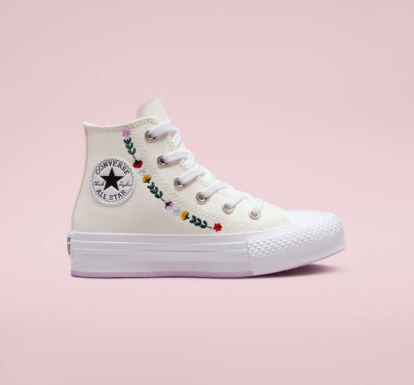 Zapatillas Altas Converse Chuck Taylor All Star Lift Plataforma Floral Embroidery Tenis Blancas Blancas | CV-804UFH