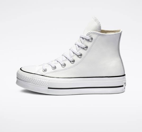 Zapatillas Altas Converse Chuck Taylor All Star Lift Plataforma Cuero Tenis Blancas Negras Blancas | CV-835DZS