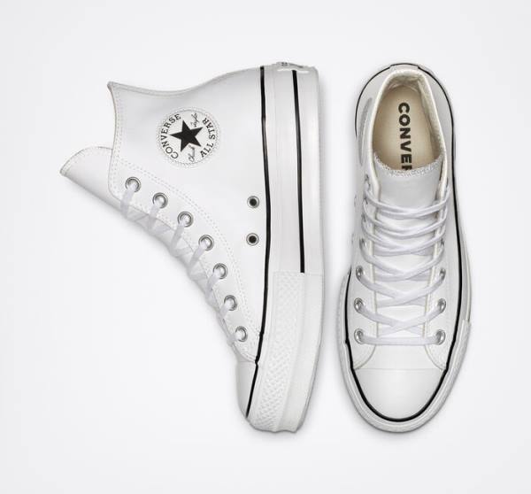 Zapatillas Altas Converse Chuck Taylor All Star Lift Plataforma Cuero Tenis Blancas Negras Blancas | CV-835DZS