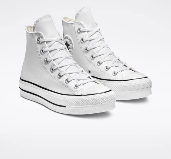 Zapatillas Altas Converse Chuck Taylor All Star Lift Plataforma Cuero Tenis Blancas Negras Blancas | CV-835DZS