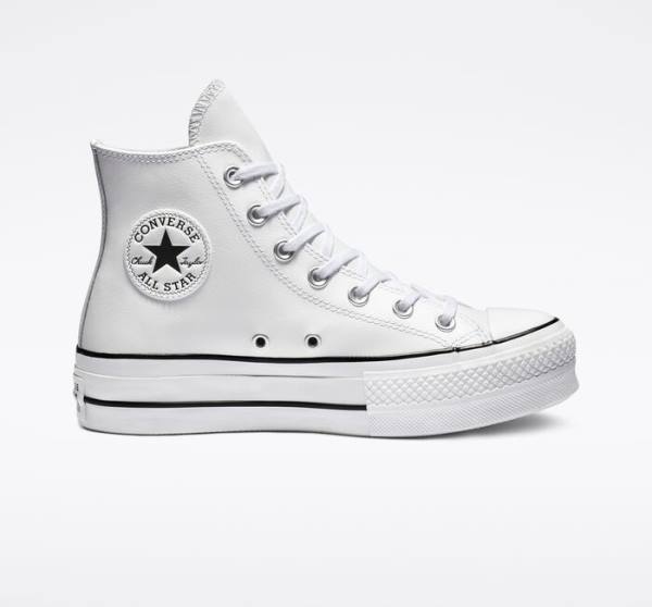 Zapatillas Altas Converse Chuck Taylor All Star Lift Plataforma Cuero Tenis Blancas Negras Blancas | CV-835DZS