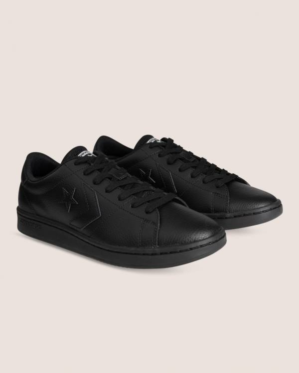 Zapatillas Bajas Converse All Court Cuero Tenis Negras | CV-519GUD