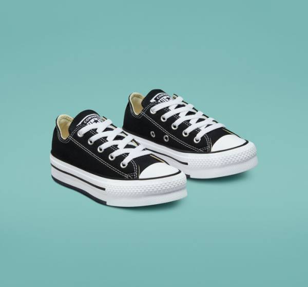 Zapatillas Bajas Converse Chuck Taylor All Star Lift Plataforma Tenis Negras Blancas | CV-489WTB