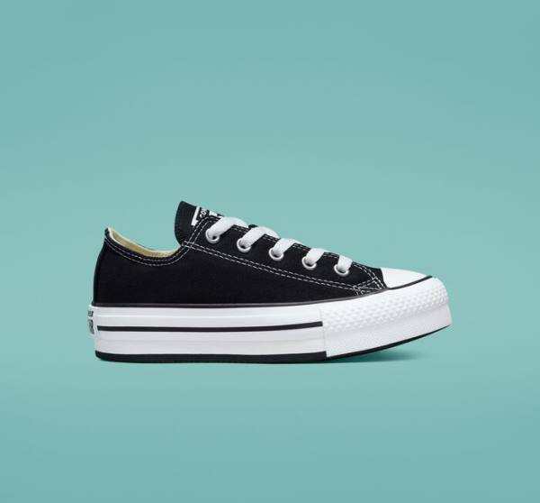 Zapatillas Bajas Converse Chuck Taylor All Star Lift Plataforma Tenis Negras Blancas | CV-489WTB