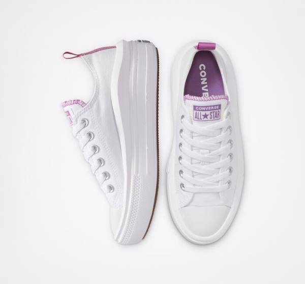 Zapatillas Bajas Converse Chuck Taylor All Star Move Plataforma Tenis Blancas Moradas Blancas | CV-547VRM