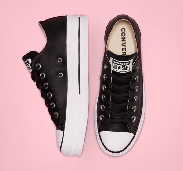 Zapatillas Bajas Converse Chuck Taylor All Star Lift Plataforma Cuero Tenis Negras Blancas | CV-749RHS