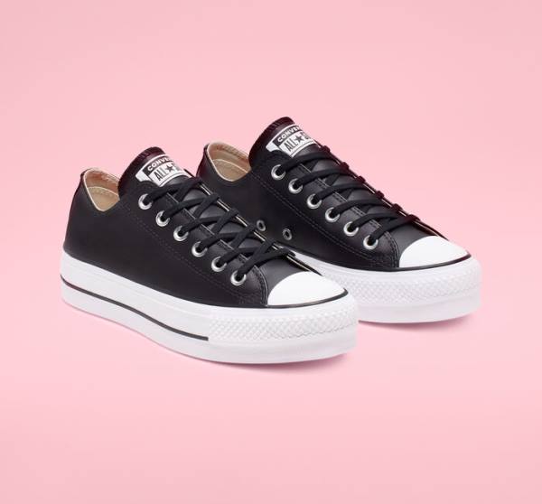 Zapatillas Bajas Converse Chuck Taylor All Star Lift Plataforma Cuero Tenis Negras Blancas | CV-749RHS