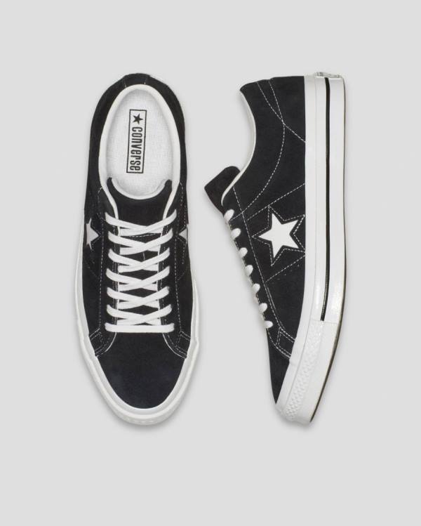 Zapatillas Bajas Converse One Star Premium Gamuza Tenis Negras | CV-846XYO