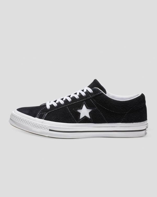 Zapatillas Bajas Converse One Star Premium Gamuza Tenis Negras | CV-983OUB