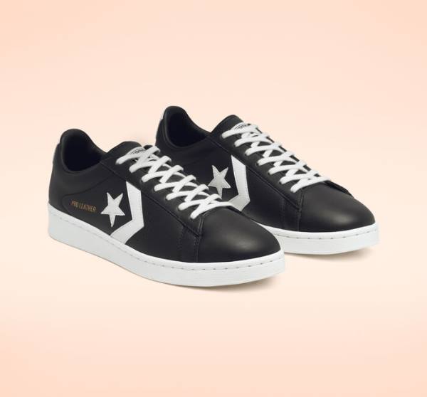 Zapatillas Bajas Converse Pro Cuero Tenis Negras Blancas | CV-945BEW